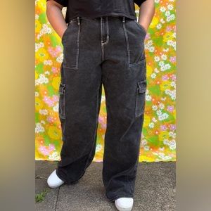 Hollister, High Rise Vintage Baggy, Black Denim Cargo, 90s, Y2K